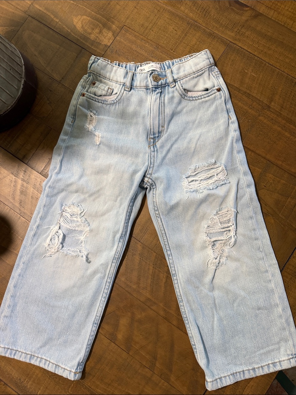 Zara Light Blue Wide Leg Distressed Kids Jeans